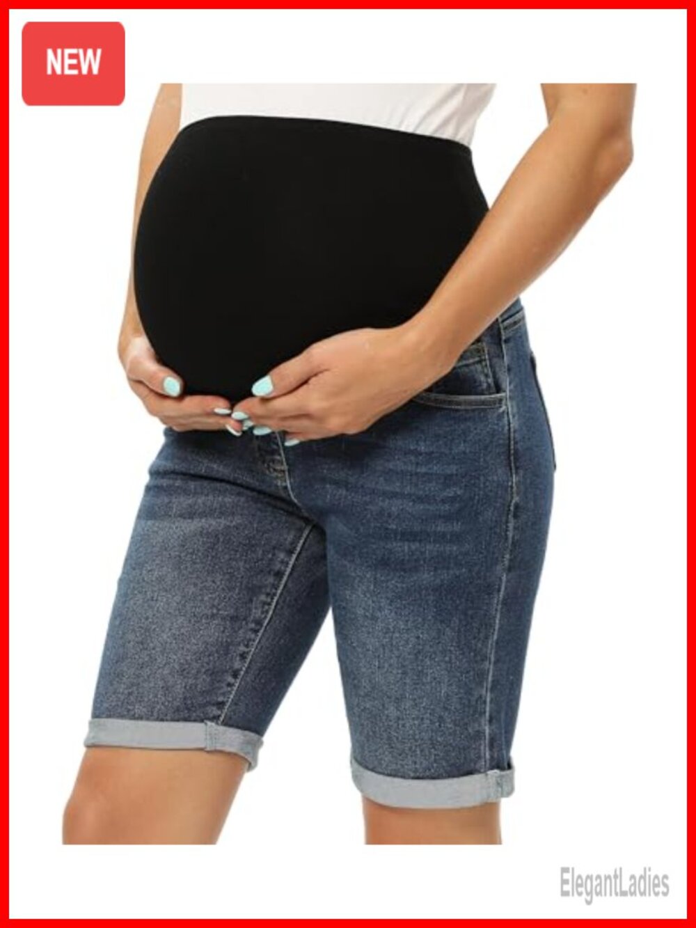 Maternity Bermuda Jean Shorts Over Belly High Stretch 5 Pocket